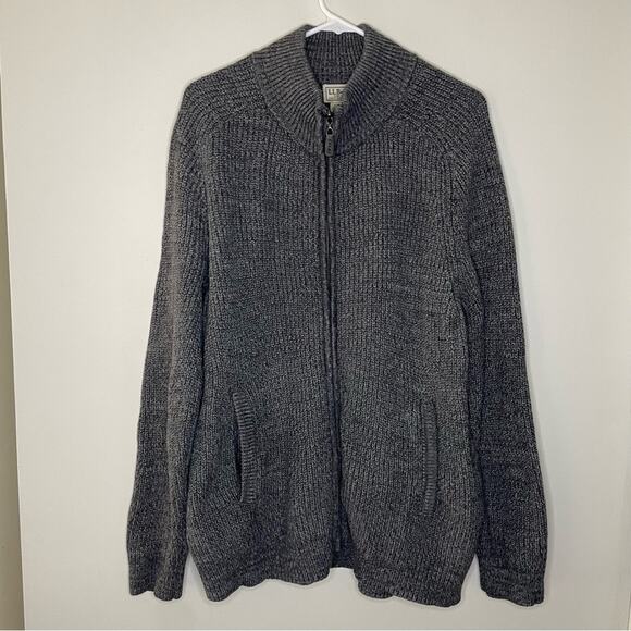 LL Bean Cotton Charcoal Grey Knit Zip Up Cardigan Sweater Size L - Picture 1 of 4